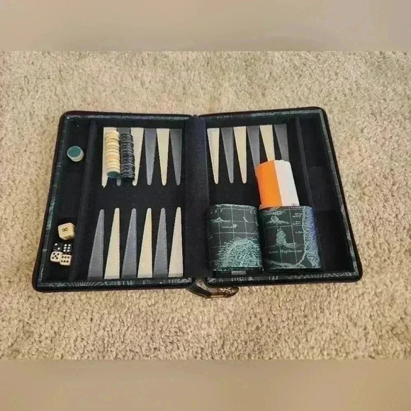 Vtg Backgammon Board Game Old World Map Leather Case #CC - Picture 2 of 3